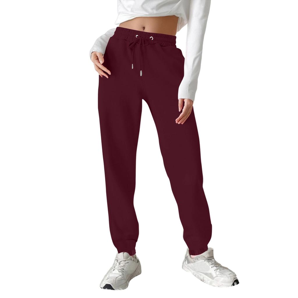 Women's Fashion Sport Solid Color Drawstring Pocket Casual Sweatpants Pants
