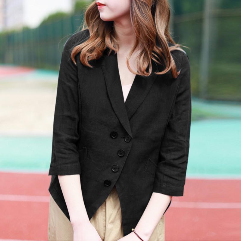 ZANZEA Women Casual V-Neck Solid Color Loose 3/4 Sleeve Blouse