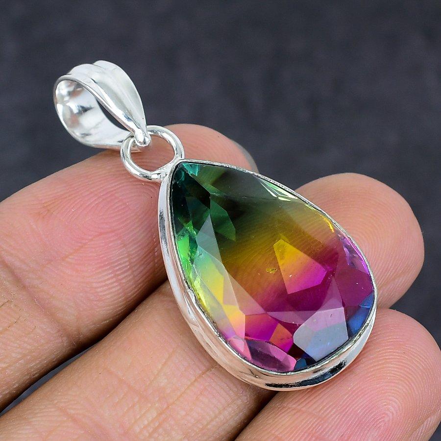 Bi-Color Tourmaline Gemstone 925 Sterling Silver Jewelry Pendant 1.81" E3d21
