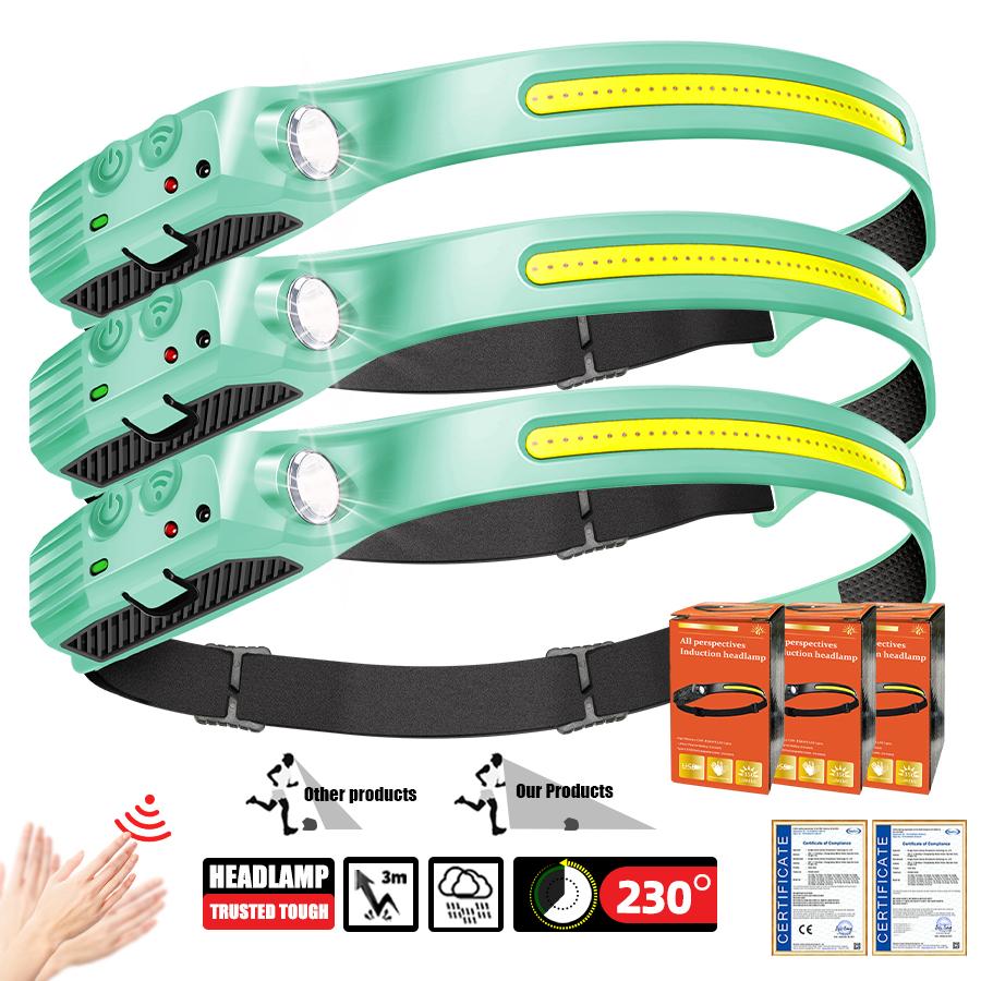 Rechargeable Sensor LED Headlamp -LED Headlight with 5 Modes Built-in 18650 for Fishing, Camping,Night Running (IPX4 Waterproof)