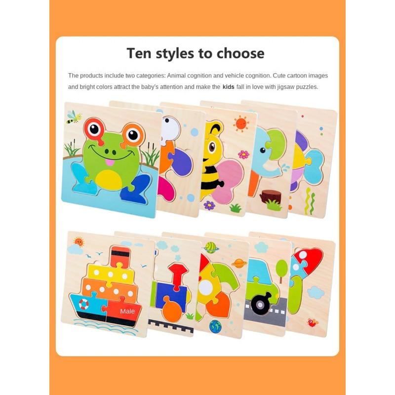 1 Stück Holzpuzzle Kinder Montessori Spiele Cartoon Tier Fahrzeug Puzzles für Kinder Lernen Lernspielzeug