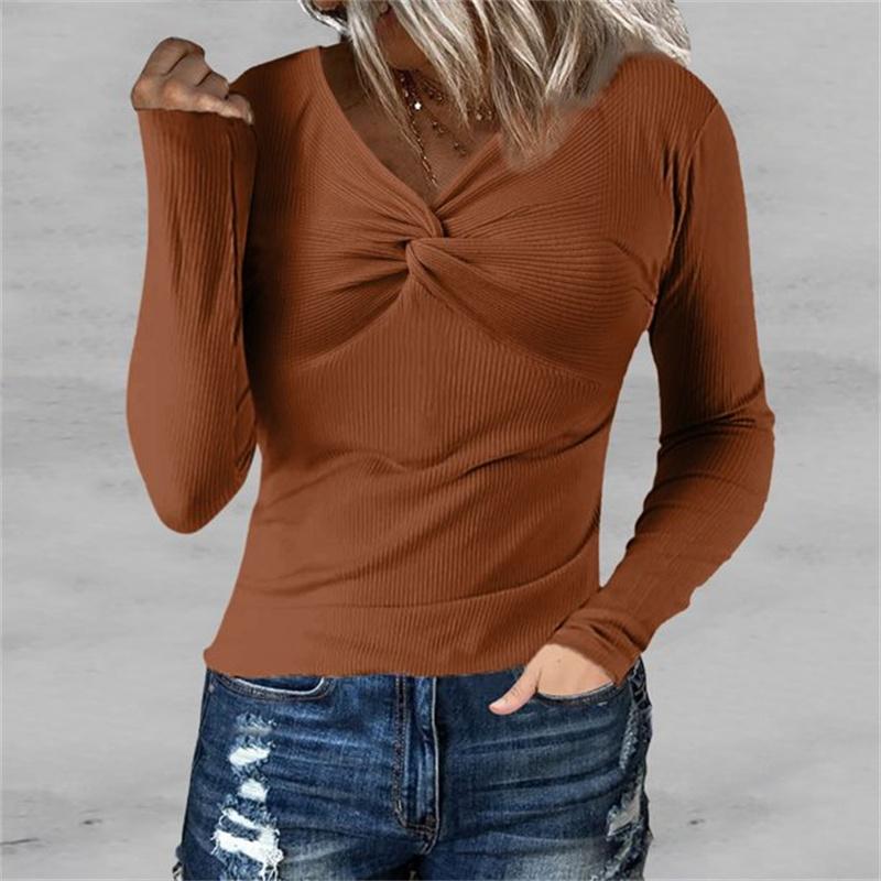 Women's Fashion Rib Knitted Sweater Slim Long Sleeve Pullover Sweaters