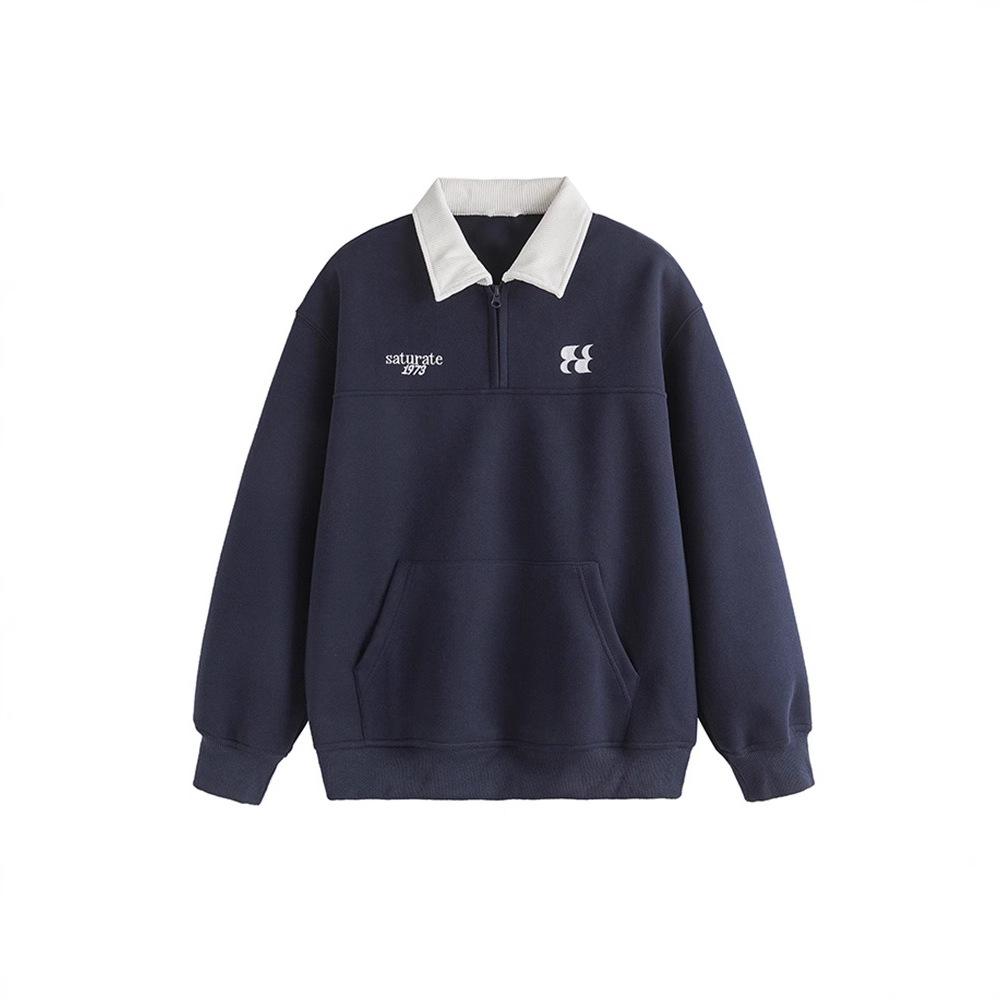 Moletom Gola POLO Masculino Novo Bordado de Letras Cor Contrastante Estilo Faculdade Esportivo Lapela Superior