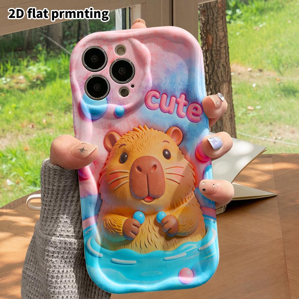 Phone Case: 2D Flat, Suitable for iPhone 18 17 16 15 14 13 12 Pro Protective Case, Phone Decoration, Bathing Capybara, Halloween and Christmas Gifts