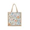 Linen zipper handbag women's new flower pattern large capacity tote bag going out to work commuting linen bag