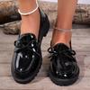 Plus Size Women's Patent Leather Bow Loafers - Spring/Summer/Autumn Mary Janes Casual Shoes