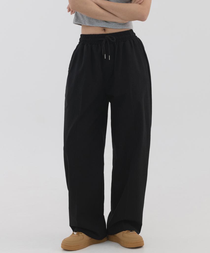 PIANER Linen-Like Semi-Wide Pants (Black)