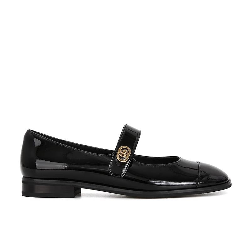 High-end Cowhide Version~ One-word Buckle with Thick Heel Flat Mary Jane Shoes Women's Single Shoes