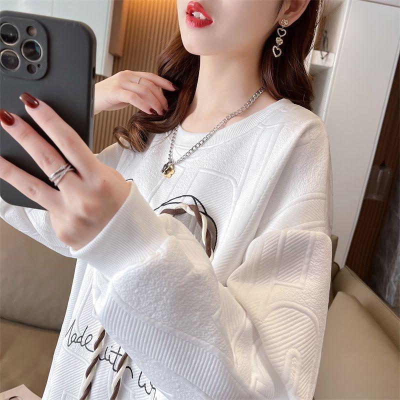 Spring and Autumn New Thin Sweatshirt Women's T-shirt Women's Loose Covering Flesh Large Size Fashionable High-end Women's Outerwear Top Long Sleeve