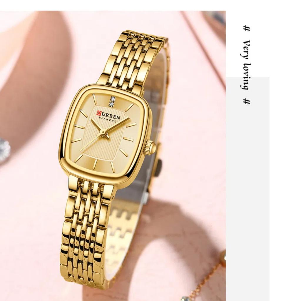 CURREN Mode Quarz Damenuhr Schlicht Elegant Quadratisches Zifferblatt Gold Edelstahlarmband Wasserdicht Freizeit Business Uhren