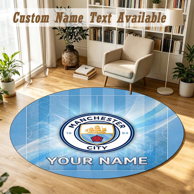 Round Rug Custom NameManchester City Pattern Non Slip Carpet Home Floor Decor
