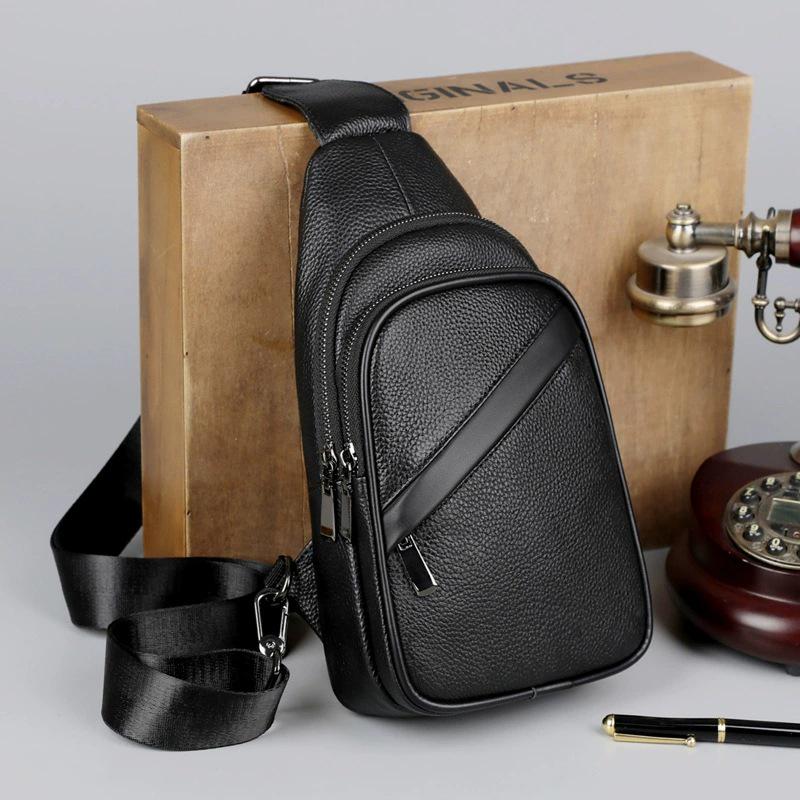 Men's Crossbody Chest Bag - Trendy Korean Style Cowhide Shoulder Bag