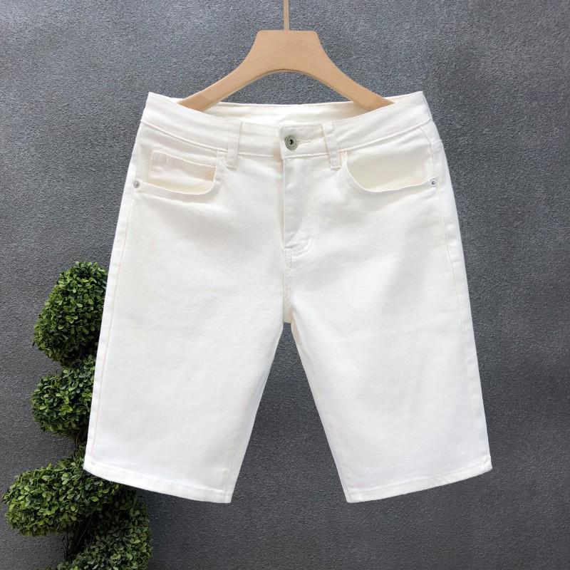 Men's Summer Slim Fit Denim Shorts with Ink-Splashed Print and Diamond Accent