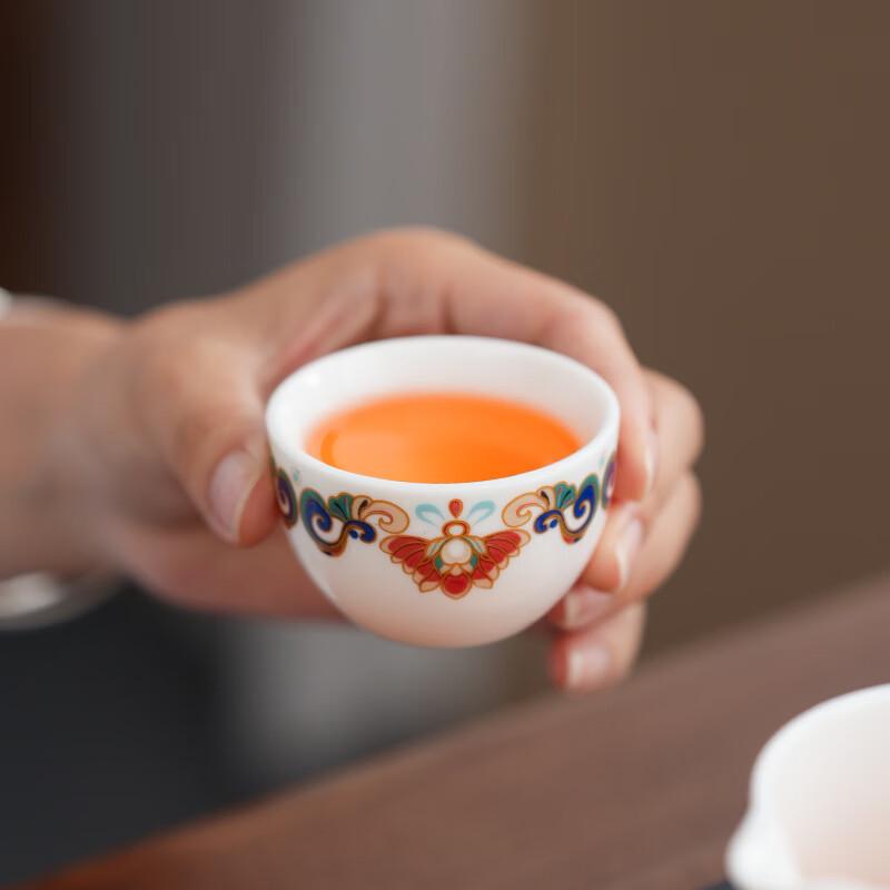 Nordic Ceramic 10-Piece Tea Set with Red Dunhuang Gaiwan