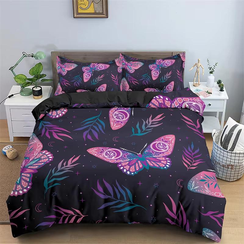 Comforter Butterfly Bedding Set Full King Size Hippie Boho Moth Microfiber Animal Botanical Psychedelic Starry Sky