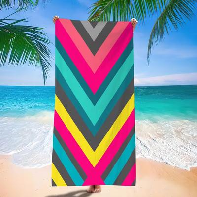 Colorful Chevron Geometric Beach Towel Sand Free Quick Dry Trendy Summer Beach Blanket for Vacation Surf Yoga Camping