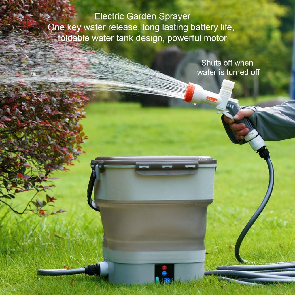Battery Powered Sprayer Rechargeable Portable Electric Water Pressure Car Washer with 12L Foldable Water Tank for Home Garden