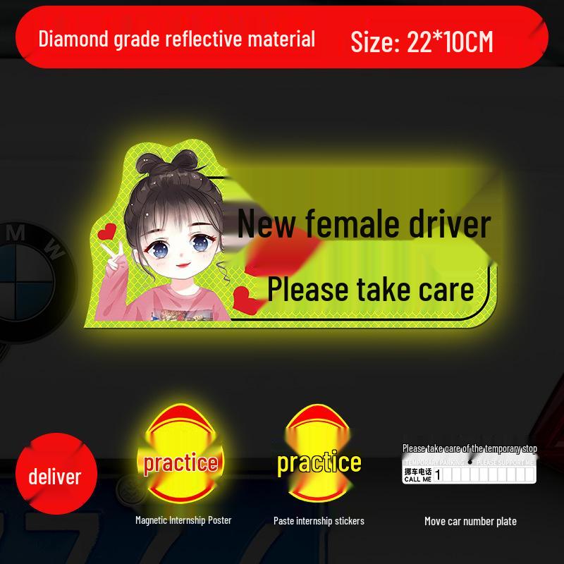 Magnetic Reflective Car Stickers for New Female Drivers