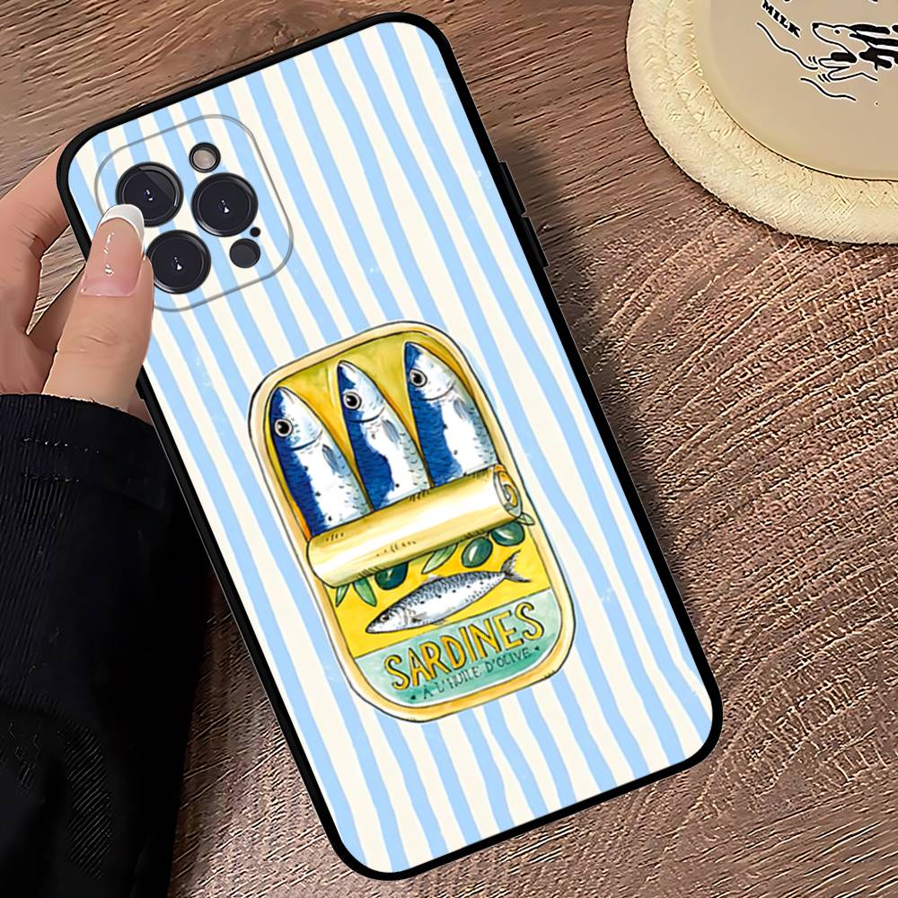 Sardines Fish Soft Back Phone Cover Case For IPhone 17 16 Pro Max 15 12 11 16e 13 Mini 14 15 Plus