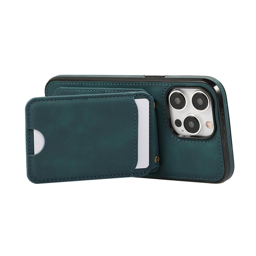 For iPhone 16 Pro Max Case Card Holder Kickstand Leather + TPU Phone Cover with Shoulder Strap