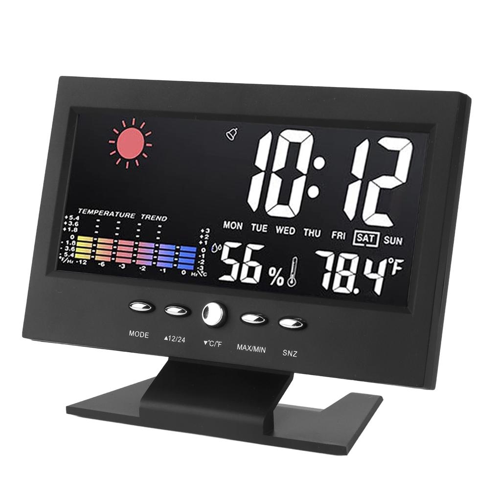 Weather Forecast Clock ABS LED Color Screen Multifunctional Temperature Humidity Alarm Clock Black