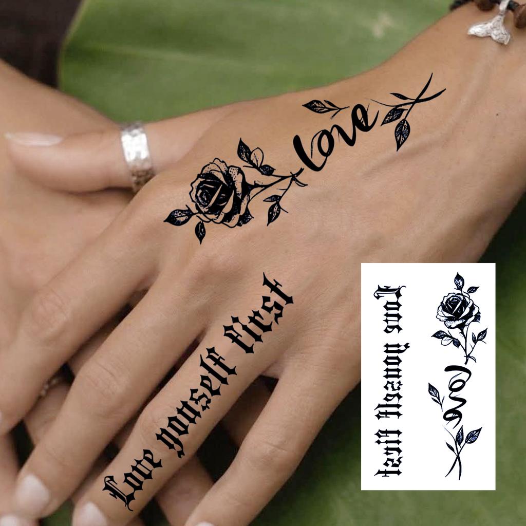1 Hoja Araña Letra Flor Patrón Pequeño Tatuajes Temporales Para Mujeres Dedo, Pegatina de Tatuaje Falso Realista de Larga Duración