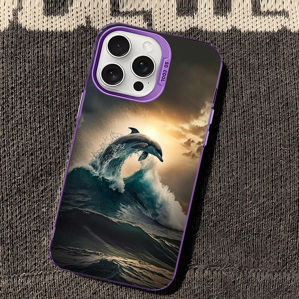 Ocean Animal Cute Dolphin Phone Case For iPhone 16 15 14 13 12 11 Pro Max X XR XSMAX 8 7 Plus Matte Shockproof Back Cover