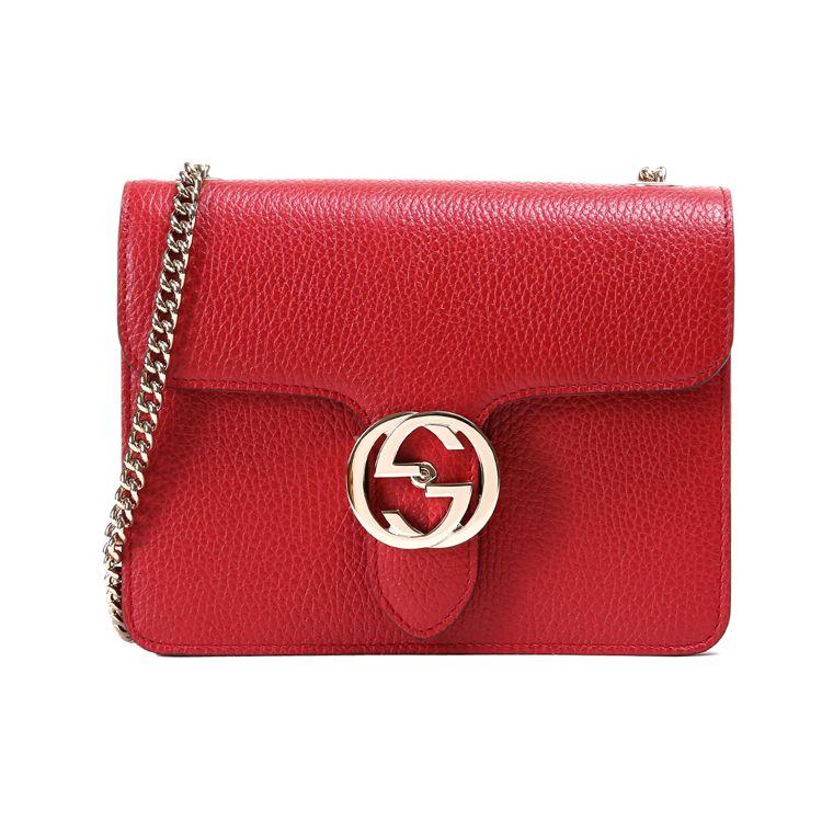 Gucci Interlocking G Leather Chain Crossbody Bag In Red For Women Daily Use