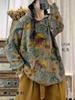 Vintage Print Drawstring Fashion Hooded Sweater Woman Winter Loose Long Sleeves Casual Sweater