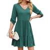 Women's  Spring Summer Loose 3/4 Sleeve V-neck Ruffled Pleated Dress for Casual Daily, European American Crossborder Trade Ready to Ship