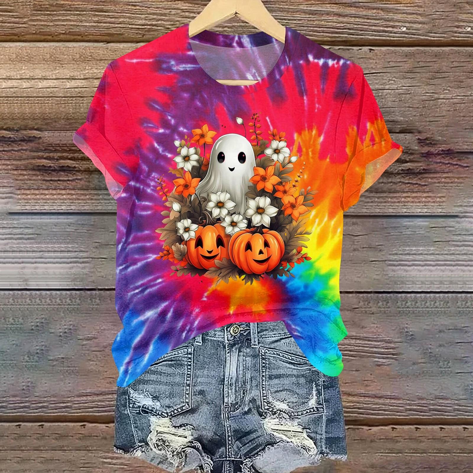 

Женская повседневная футболка с круглым вырезом и короткими рукавами с принтом на тему Хэллоуина L