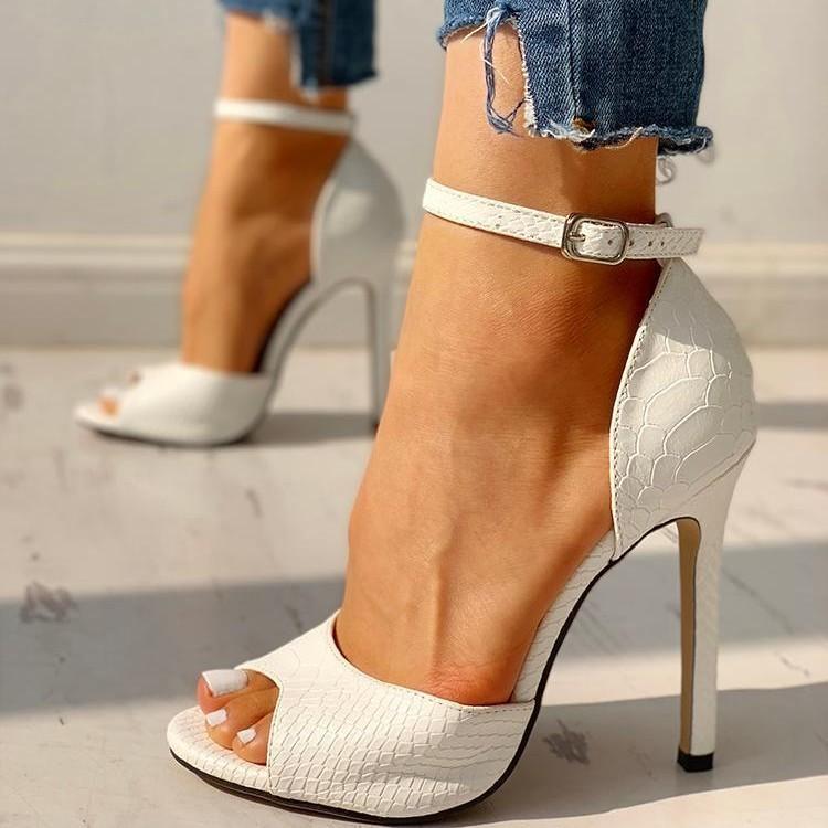 New Luxury Women's High Heels Summer Fish Mouth Snake Skin Pattern Stiletto Sandals Fashion Versatile Casual Women's Shoes