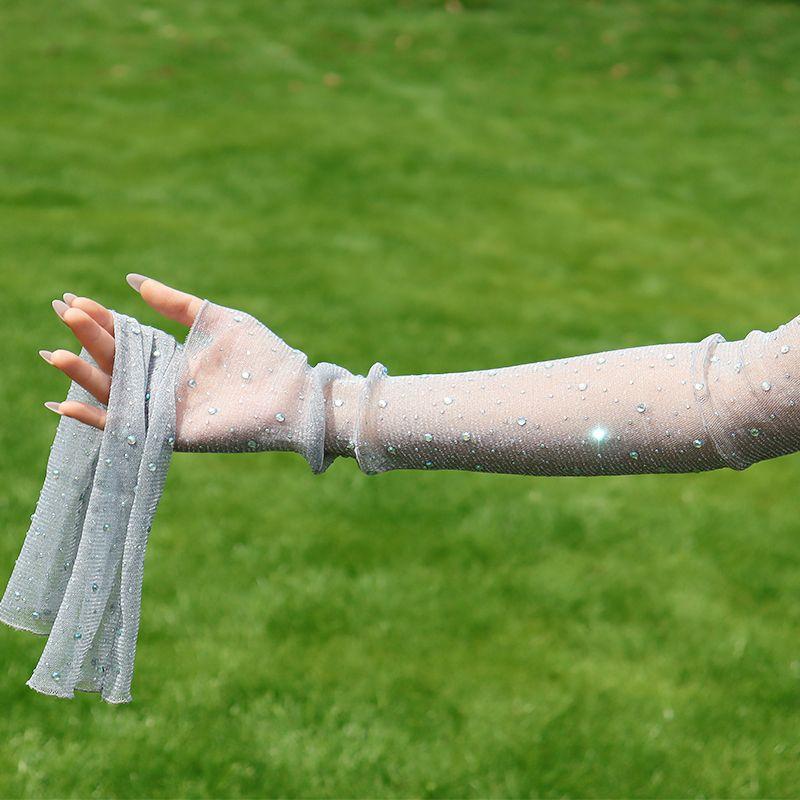 

Women s Half Sleeve Rhinestone Bar Sexy Fashion Lace Gloves Grey All yards