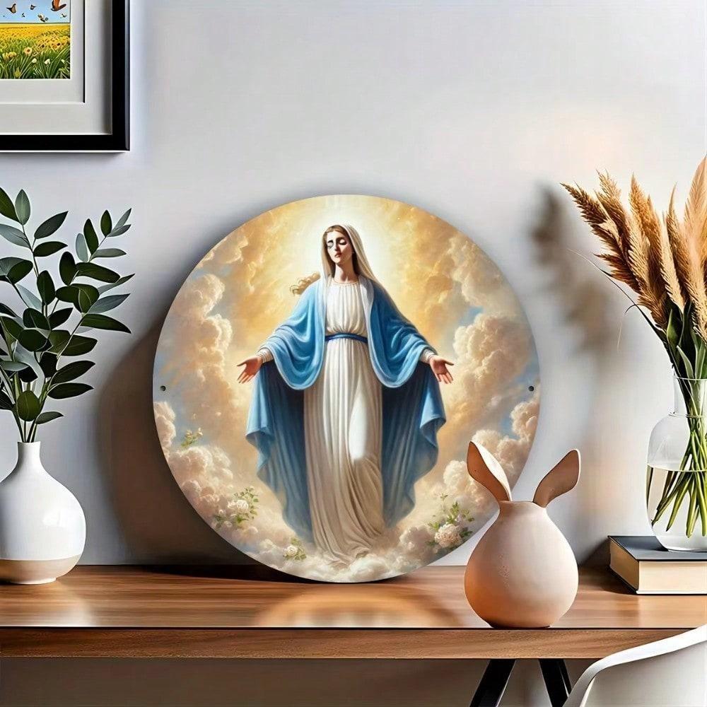 Virgin Mary Aluminum Foil Wall Art, Religious Metal Collage Decor for Home Cafe Bedroom