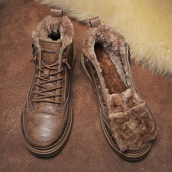 Men's Casual Trendy Shoes Warm Shoes Men's Winter Warm Ankle Boots Men's Fleece High-top Cotton Shoes Male Leather Shoes