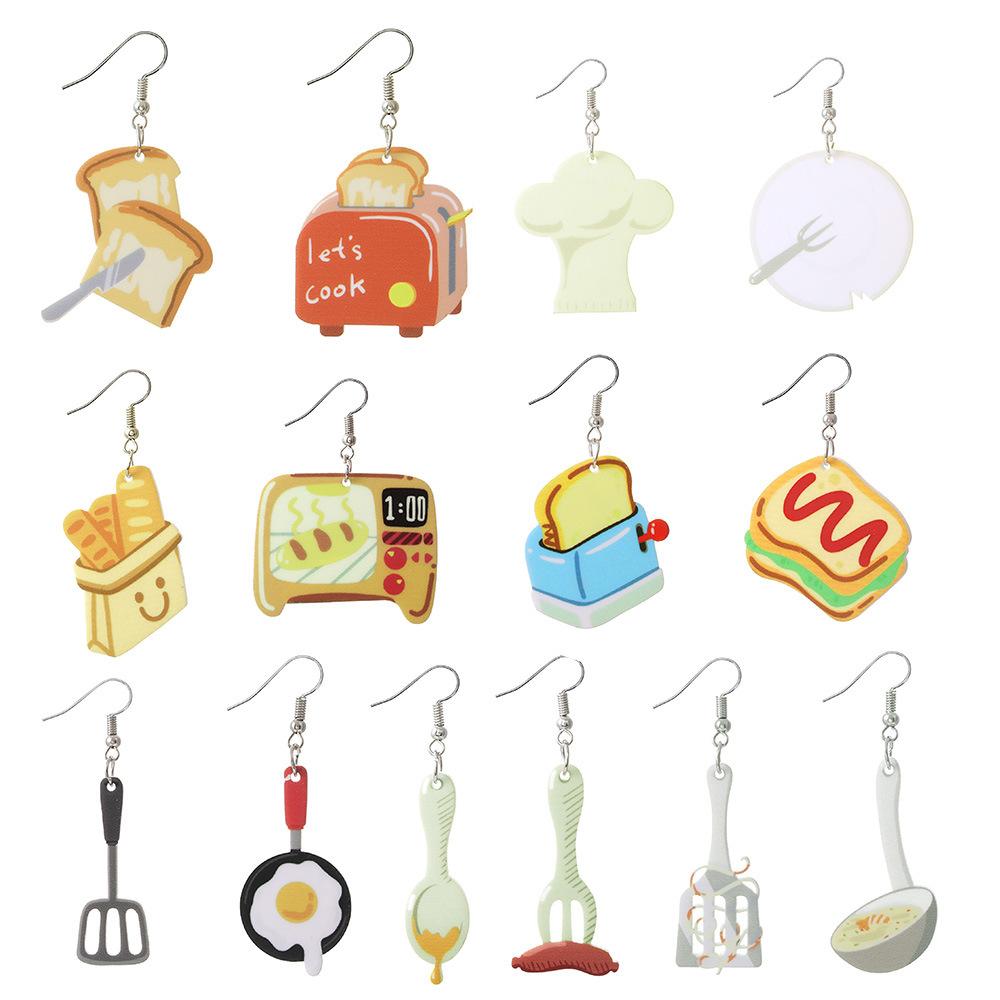 Personalized Environmentally Friendly Acrylic Earrings, Cartoon Burger Kitchen Tableware Modeling Earrings Earrings