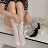 Koreanische Socken Ballett-Stil Damen Sommer Dünn Spitze Durchbrochenes Netz Atmungsaktive Socken Einfarbige Schwarz Weiß Grau Mittelhohe Socken