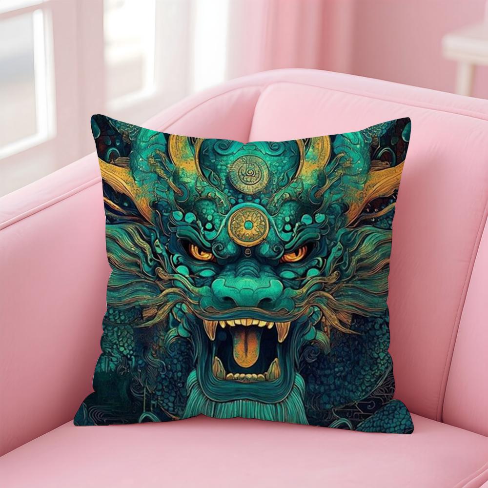 Mythology Traditional Japanese Dragon Cushion Cover Pillowcase Short Plush Invisible Zipper Room Sofa Cushion Cover