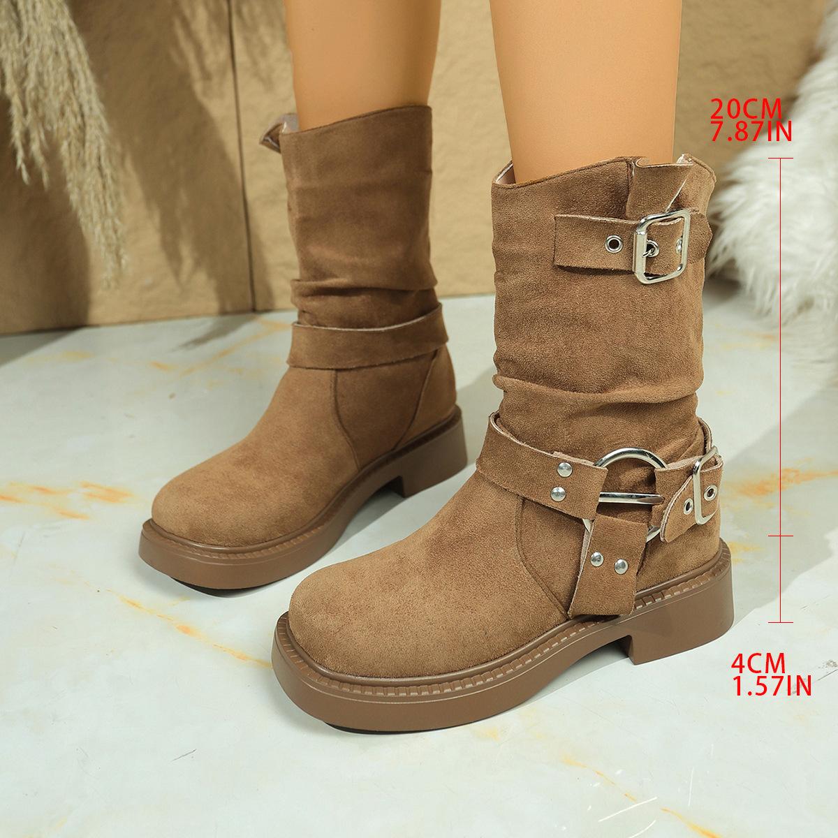 

2025 autumn new fashion boots women s shoes medium tube milk fiber (milk silk) suede cloth rivets 2025 autumn 42