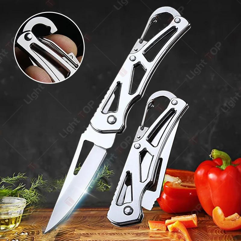 Stainless Steel Folding Fruit Paring Knife Portable Keychain Non-slip Utility Knife for Home Picnic Outdoor 1pc