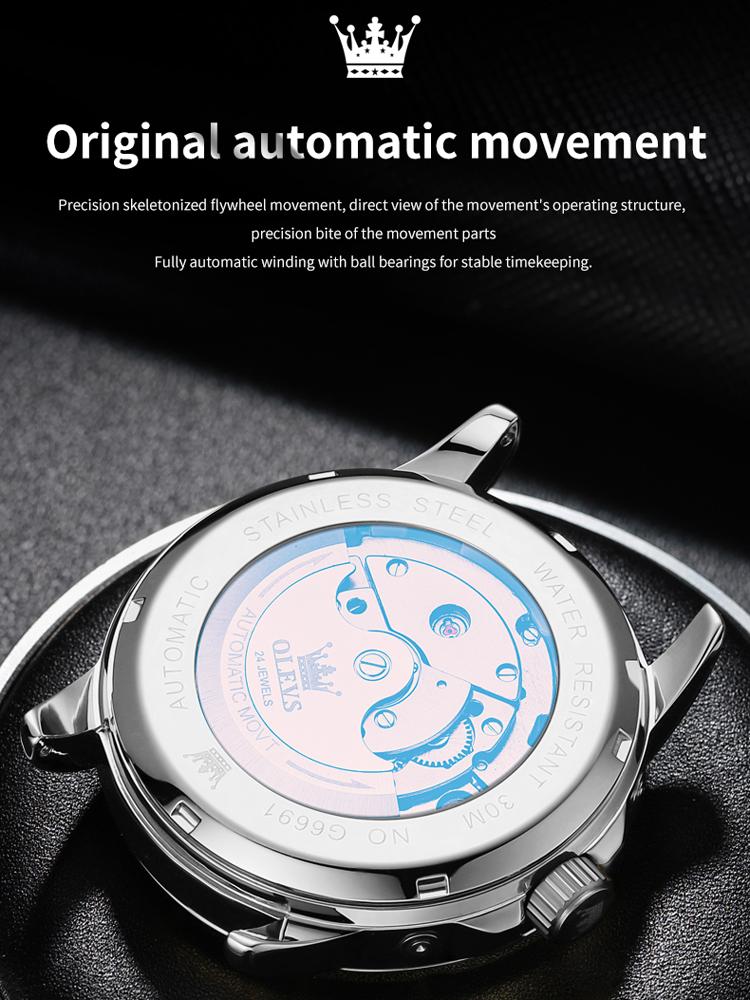 OLEVS Multifunctional Tourbillon Mechanical Men's Watches Water Resistant Automatic Self-Wind Skeleton Watch Men Relojes
