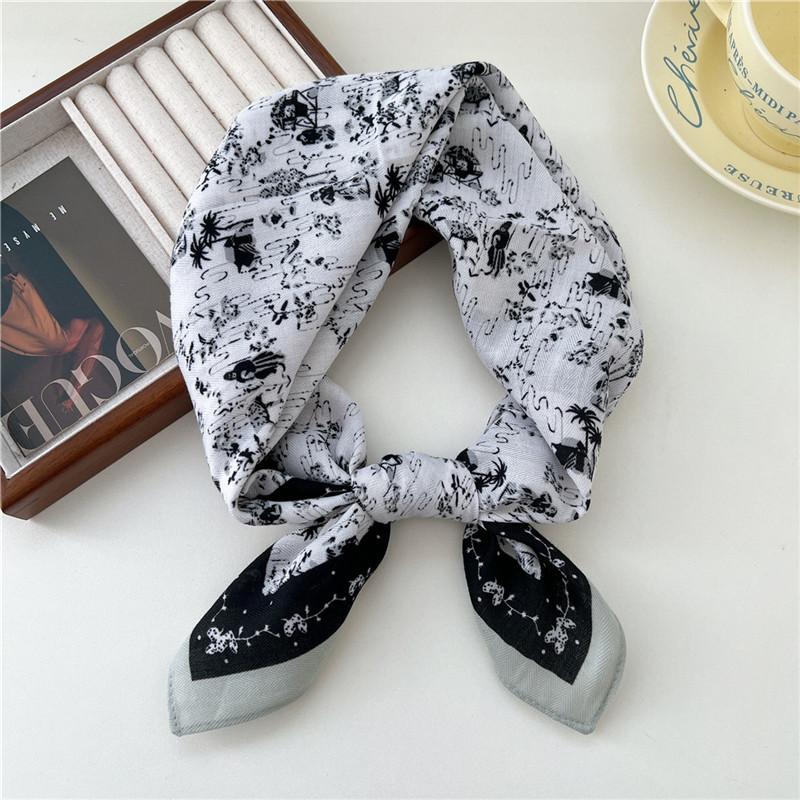 Cotton Linen Print Square Scarves Neckerchief Kerchief Headscarf Women Decorative Scarf Bandanas Headband 65cm Neck Wraps Shawls