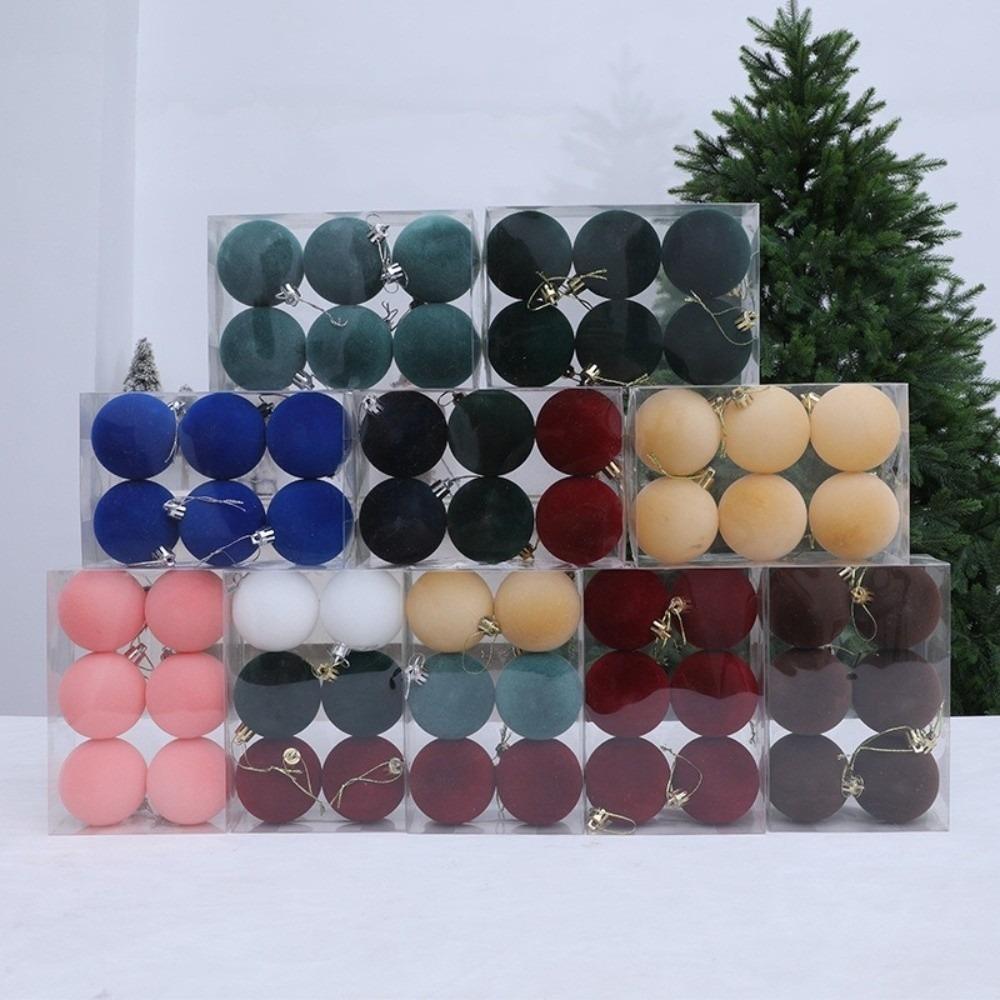 6Pcs/set Shatterproof Flocked Christmas Ball Pendant Xmas Tree Hanging Ornament  Home New Year Decor