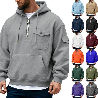 New Autumn and Winter Men's Sweater Multi-pocket Hooded Long-sleeved Fleece Jacket Top Casual Sports