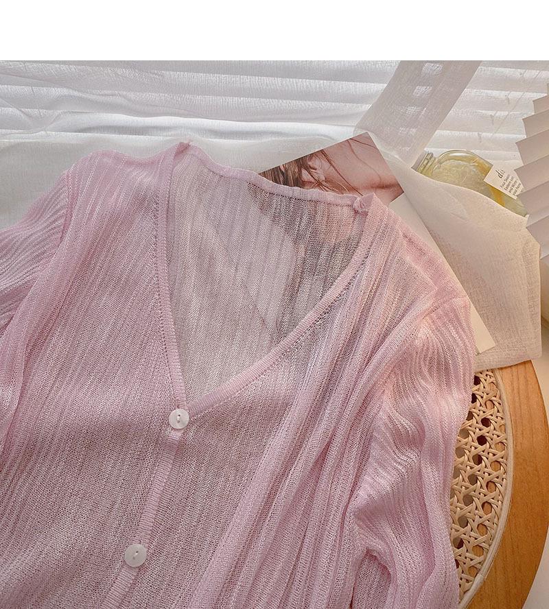 Women's Summer 2021 Thin Ice Silk Cardigan - Korean Style, V-Neck, See-Through, Long Sleeve Knit Top.