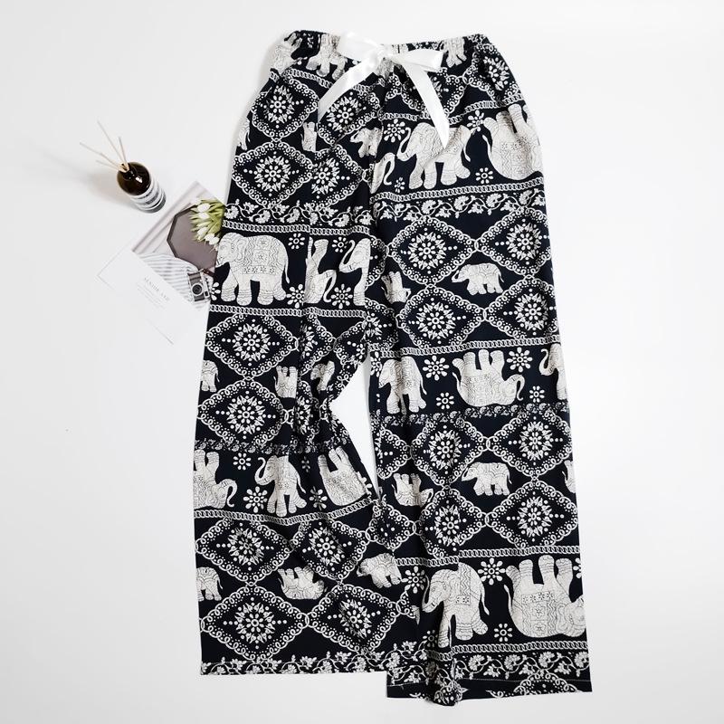 Women's Summer Cotton Silk Nine-Point Wide-Leg Pajama Pants - Plus Size, Loose, Breathable, Cooling, Ideal for Beach and Air Conditioning Comfort