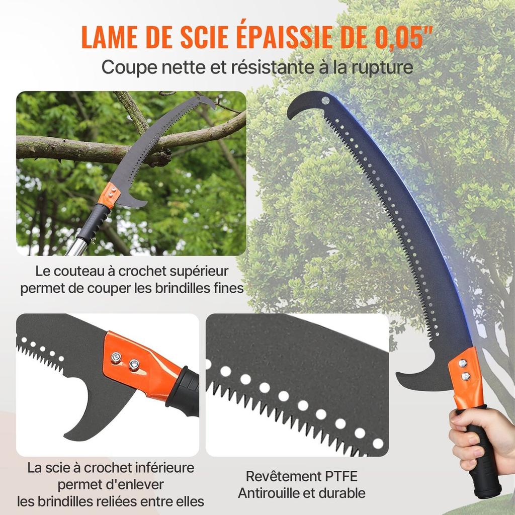 Manual Pole Saw, 7.3-27 Ft Extendable Tree Pruner, Sharp Steel Blade High Branches Trimming, Manual Branch Trimmer with Lightweight 8 Fiberglass