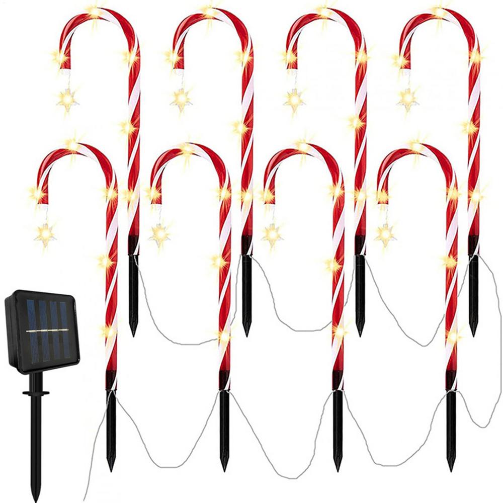 

Solar Christmas Candy Cane Lights Solar Powered Christmas Decorations Stake Lights Waterproof 1 to 8 LED Stake Lights with Star красный
