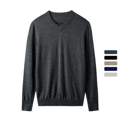 Herren Herbstpullover mit V-Ausschnitt, warmer Strickpullover aus Merinowolle
