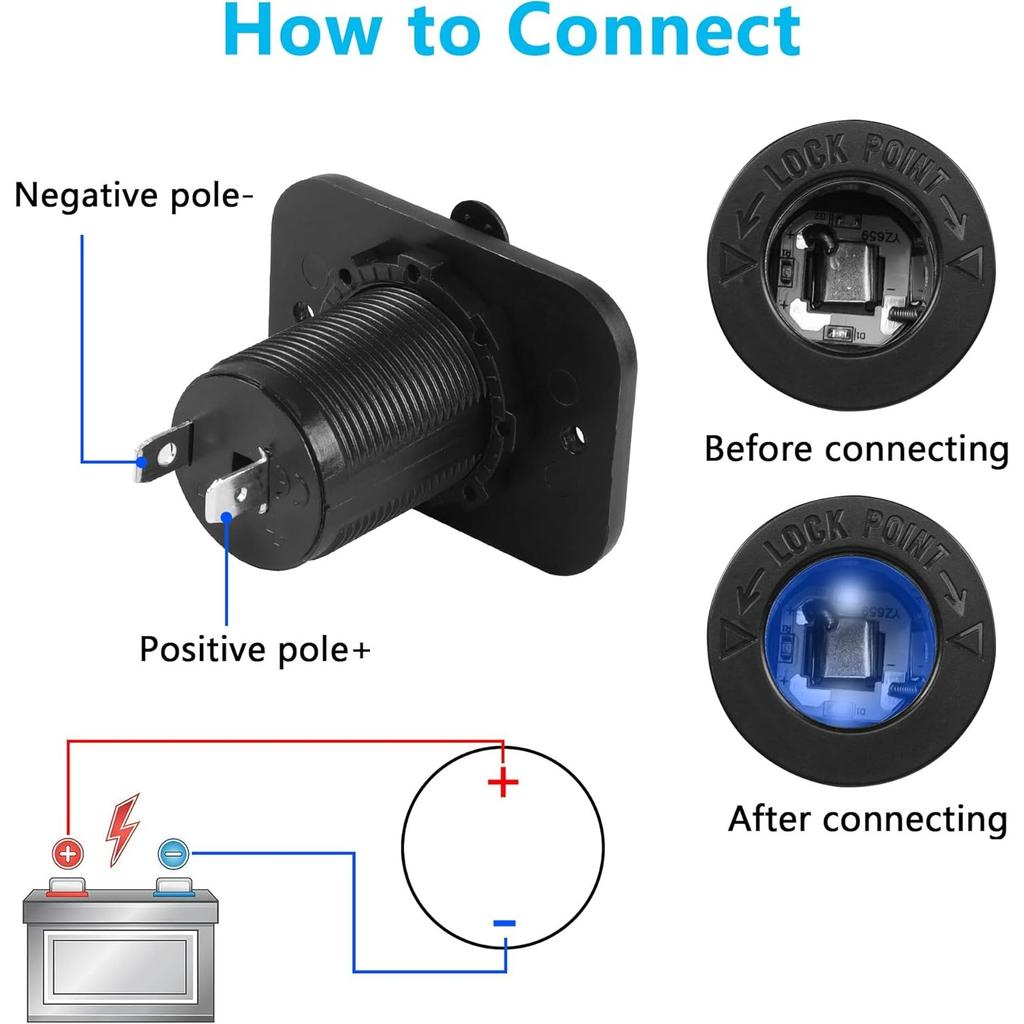 2PCS 12V Car Cigarette Lighter Socket with Blue LED,Waterproof Cigarette Lighter Socket 12 Volt Power Outlet Replacement for Car Marine Motorcycle